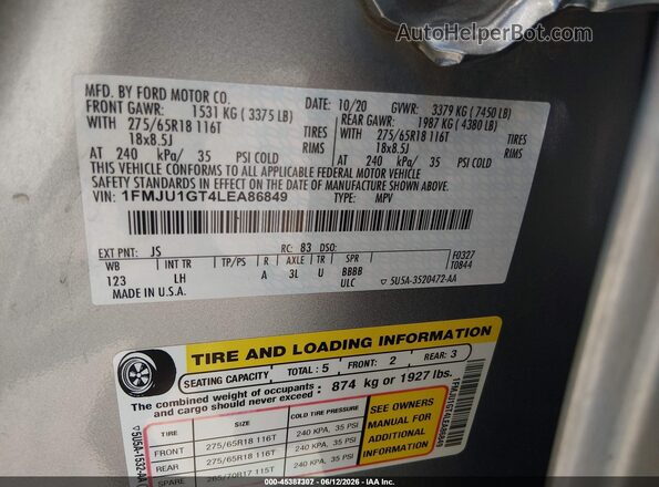 1FMJU1GT4LEA86849 2020 FORD EXPEDITION Gray Widok komory silnika