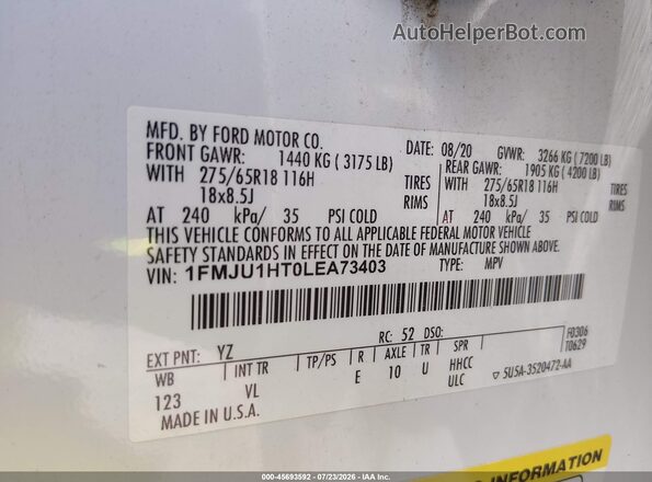 1FMJU1HT0LEA73403 2020 FORD EXPEDITION White Вид підкапотного простору
