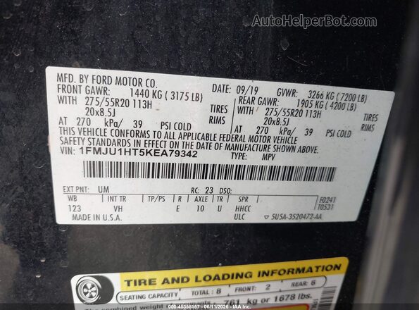 1FMJU1HT5KEA79342 2019 FORD EXPEDITION Black ძრავის განყოფილების ხედი