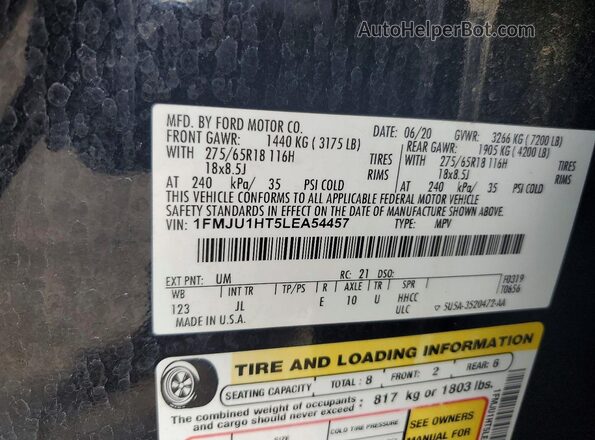 1FMJU1HT5LEA54457 2020 FORD EXPEDITION Black VIN კოდის სტიკერის ხედი