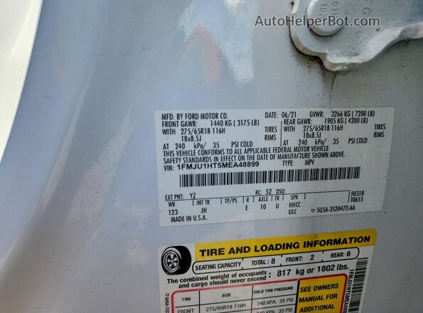 1FMJU1HT5MEA48899 2021 FORD EXPEDITION White VIN sticker view