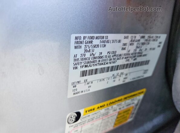 1FMJU1HT6KEA16167 2019 FORD EXPEDITION Silver VIN კოდის სტიკერის ხედი