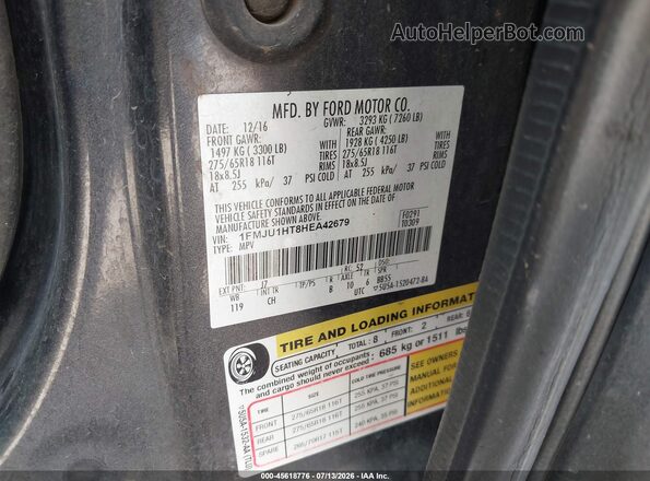 1FMJU1HT8HEA42679 2017 FORD EXPEDITION Gray Widok komory silnika
