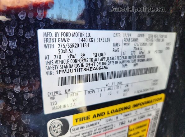 1FMJU1HT8KEA66455 2019 FORD EXPEDITION Black Vista de la etiqueta del VIN