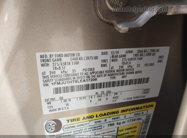 1FMJU1HT8LEA17208 2020 FORD EXPEDITION Gold Вид підкапотного простору