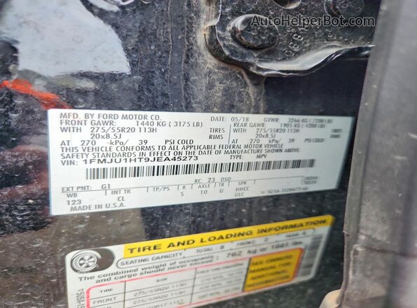 1FMJU1HT9JEA45273 2018 FORD EXPEDITION Black Widok naklejki z numerem VIN