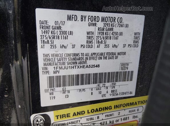 1FMJU1HTXHEA52548 2017 FORD EXPEDITION Black Vista del compartimento del motor