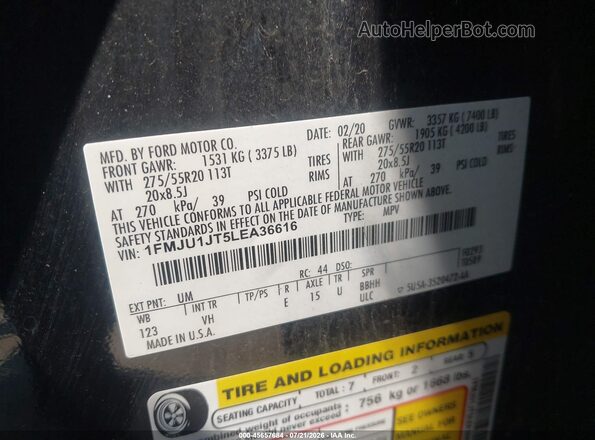 1FMJU1JT5LEA36616 2020 FORD EXPEDITION Black Engine compartment view