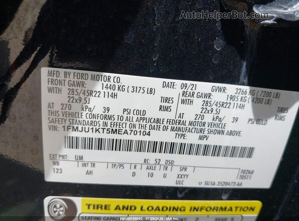 1FMJU1KT5MEA70104 2021 FORD EXPEDITION Black Engine compartment view