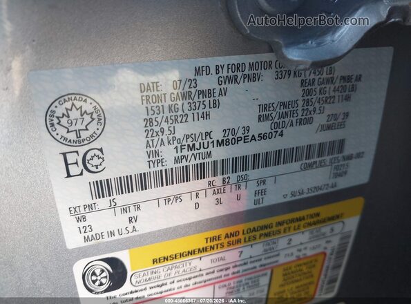 1FMJU1M80PEA56074 2023 FORD EXPEDITION Silver Vista del compartimento del motor