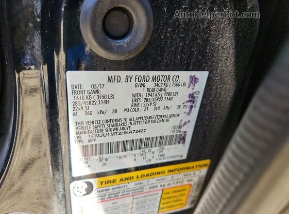 1FMJU1MT2HEA72427 2017 FORD EXPEDITION Black Вид наклейки з VIN-кодом