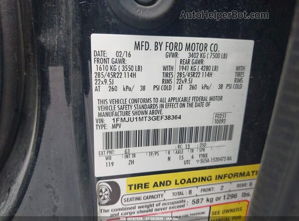 1FMJU1MT3GEF38364 2016 FORD EXPEDITION Black Widok komory silnika