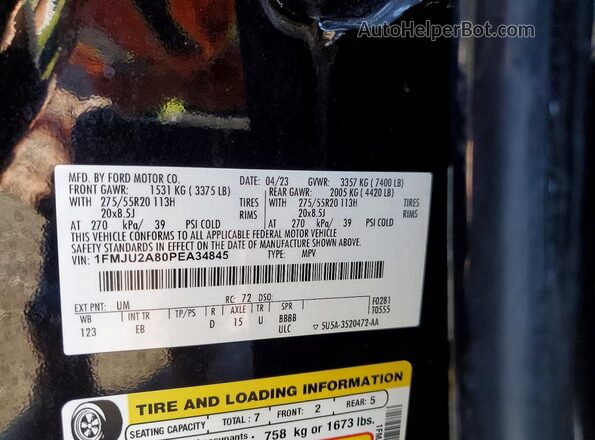 1FMJU2A80PEA34845 2023 FORD EXPEDITION Black Widok naklejki z numerem VIN