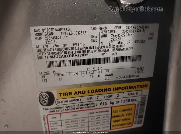 1FMJU2A8XREA77835 2024 FORD EXPEDITION Silver Vista del compartimento del motor