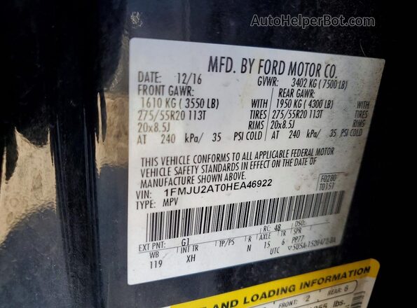 1FMJU2AT0HEA46922 2017 FORD EXPEDITION Black Vista de la etiqueta del VIN