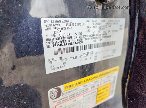 1FMJU2AT0LEA66080 2020 FORD EXPEDITION Black Widok wnętrza 360 stopni