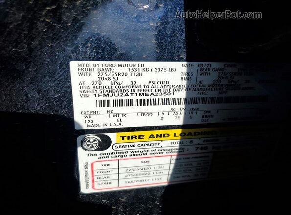 1FMJU2AT1MEA23501 2021 FORD EXPEDITION Blue 360 interior view