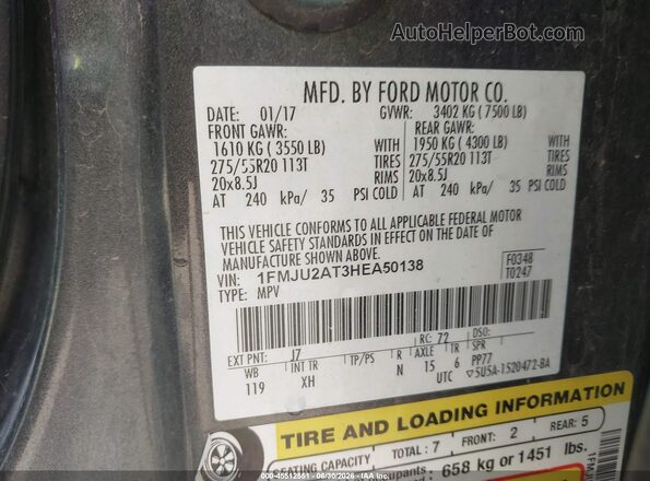 1FMJU2AT3HEA50138 2017 FORD EXPEDITION Black Շարժիչի բաժամունքի տեսք