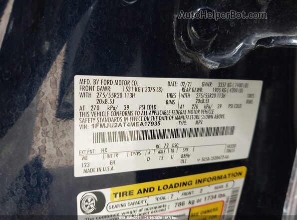 1FMJU2AT4MEA17935 2021 FORD EXPEDITION Dark Blue Vista del compartimento del motor