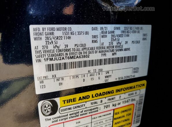 1FMJU2AT6MEA63802 2021 FORD EXPEDITION Черный Вид наклейки с VIN-кодом