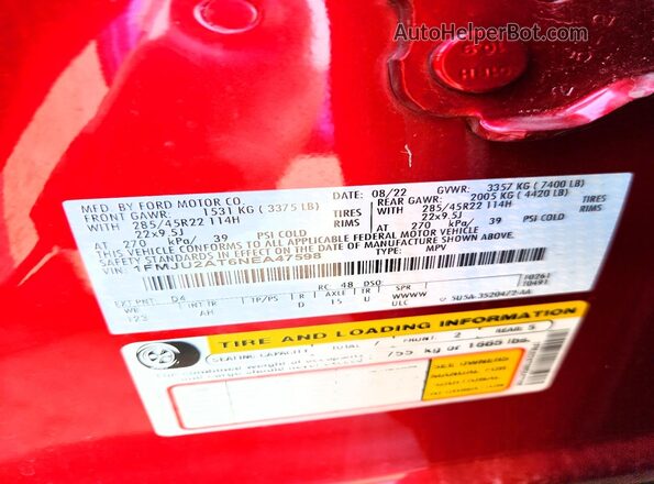 1FMJU2AT6NEA47598 2022 FORD EXPEDITION Red VIN sticker view