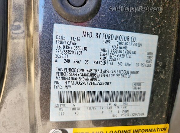 1FMJU2AT7HEA39367 2017 FORD EXPEDITION Угольный Вид наклейки с VIN-кодом