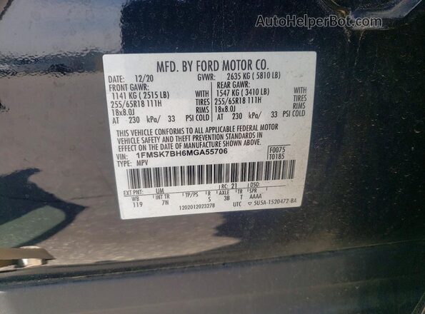 1FMSK7BH6MGA55706 2021 FORD EXPLORER Black VIN კოდის სტიკერის ხედი
