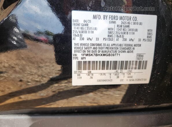 1FMSK7BHXMGB39771 2021 FORD EXPLORER Black Vista de la etiqueta del VIN