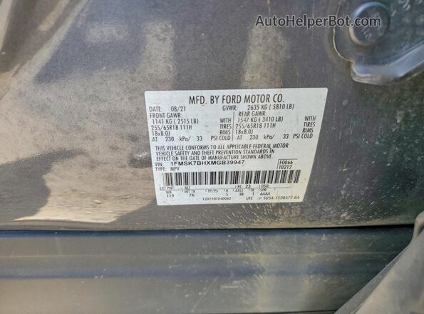 1FMSK7BHXMGB39947 2021 FORD EXPLORER Charcoal Widok naklejki z numerem VIN