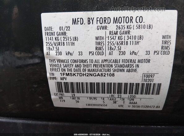 1FMSK7DH2NGA82108 2022 FORD EXPLORER Green Engine compartment view