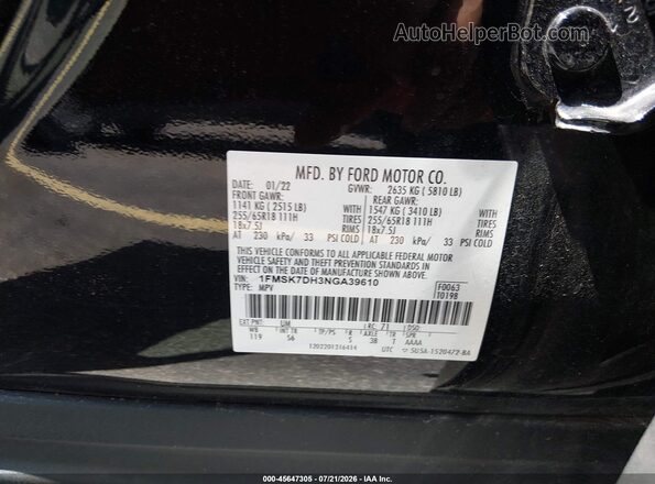 1FMSK7DH3NGA39610 2022 FORD EXPLORER Black Engine compartment view
