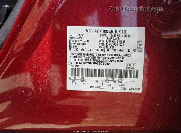 1FMSK7DH3PGB73049 2023 FORD EXPLORER Red Вид підкапотного простору