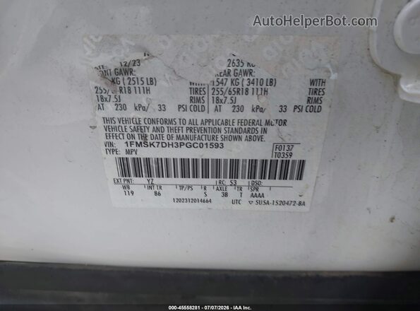 1FMSK7DH3PGC01593 2023 FORD EXPLORER White ძრავის განყოფილების ხედი
