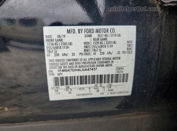 1FMSK7DH4LGA47437 2020 FORD EXPLORER Black Панорамний вид салону 360°