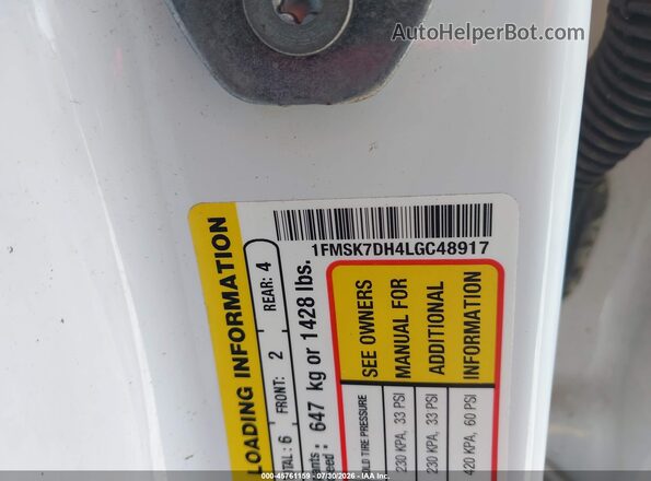 1FMSK7DH4LGC48917 2020 FORD EXPLORER White Вид підкапотного простору