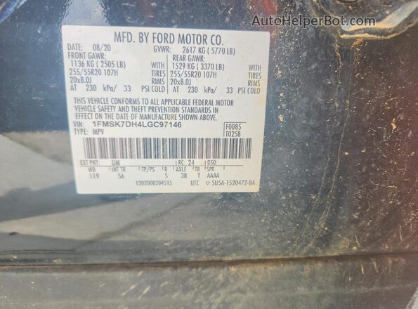 1FMSK7DH4LGC97146 2020 FORD EXPLORER Black Սալոնի 360 աստիճան տեսք