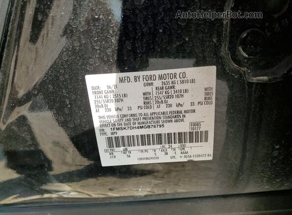 1FMSK7DH4MGB76795 2021 FORD EXPLORER Black Vista de la etiqueta del VIN
