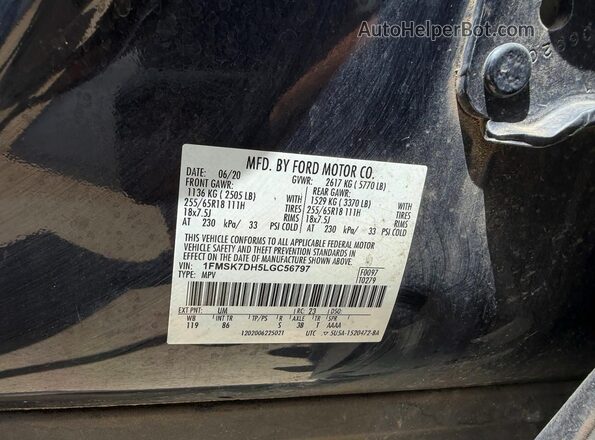 1FMSK7DH5LGC56797 2020 FORD EXPLORER Black Вид задніх сидінь
