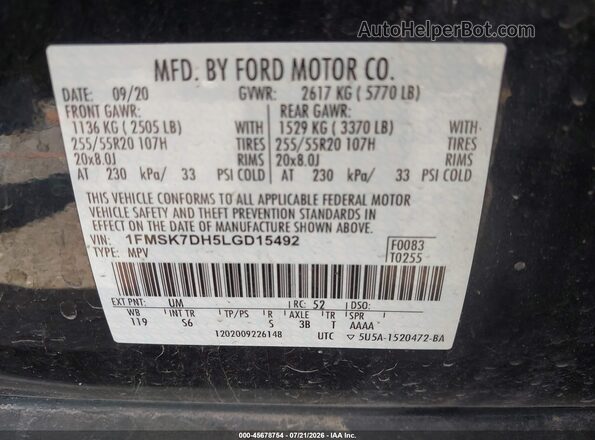 1FMSK7DH5LGD15492 2020 FORD EXPLORER Black Engine compartment view