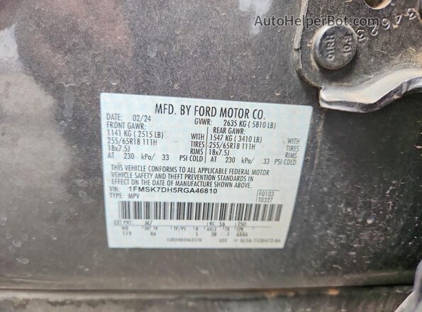 1FMSK7DH5RGA46810 2024 FORD EXPLORER Gray Widok wnętrza 360 stopni