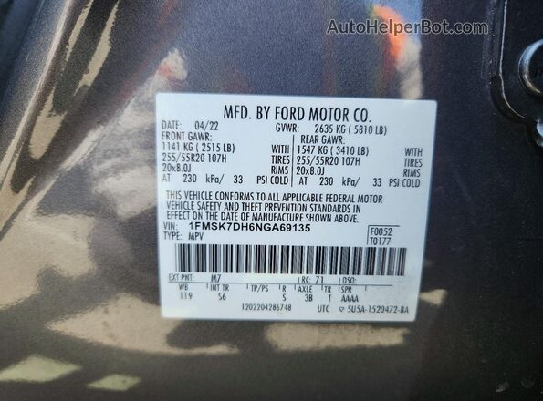 1FMSK7DH6NGA69135 2022 FORD EXPLORER Gray Вид підкапотного простору