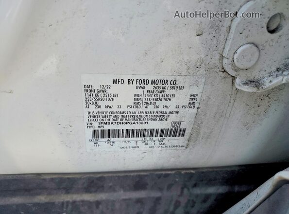 1FMSK7DH6PGA13201 2023 FORD EXPLORER Белый Вид наклейки с VIN-кодом