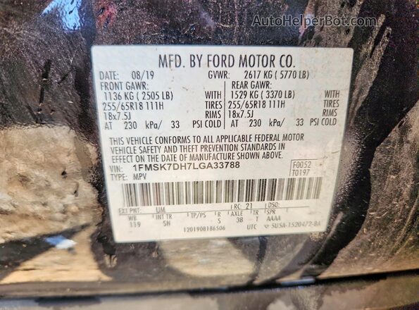 1FMSK7DH7LGA33788 2020 FORD EXPLORER Black Widok wnętrza 360 stopni