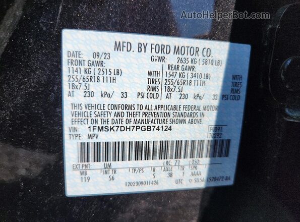 1FMSK7DH7PGB74124 2023 FORD EXPLORER Black Vista interior de 360 grados