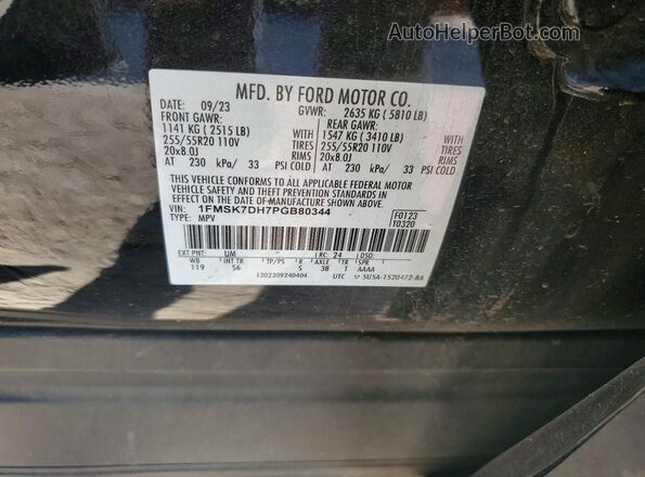 1FMSK7DH7PGB80344 2023 FORD EXPLORER Black Vista de la etiqueta del VIN