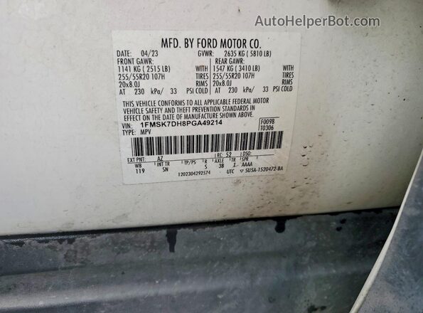 1FMSK7DH8PGA49214 2023 FORD EXPLORER White Vista de la etiqueta del VIN