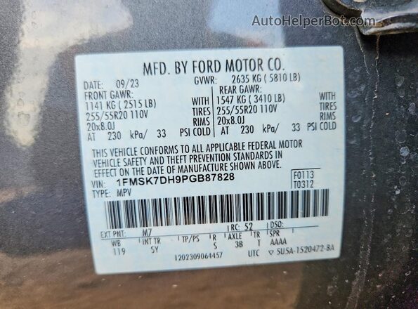 1FMSK7DH9PGB87828 2023 FORD EXPLORER Gray 360 interior view