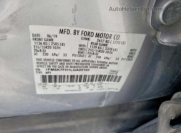 1FMSK7FH1LGA05160 2020 FORD EXPLORER Silver VIN sticker view