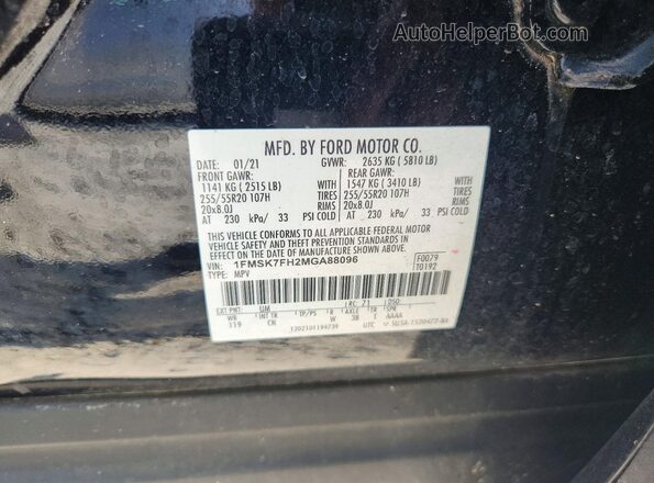 1FMSK7FH2MGA88096 2021 FORD EXPLORER Черный Вид наклейки с VIN-кодом