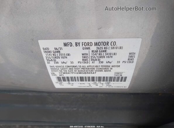 1FMSK7FH2MGB50547 2021 FORD EXPLORER Silver Engine compartment view